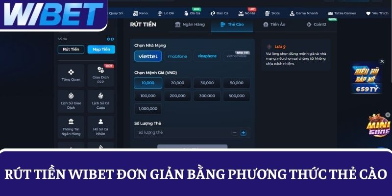 rút tiền WIBET đơn giản bằng thẻ cào