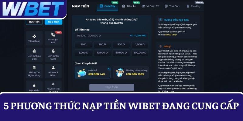 5 phương thức nạp tiền WIBET 