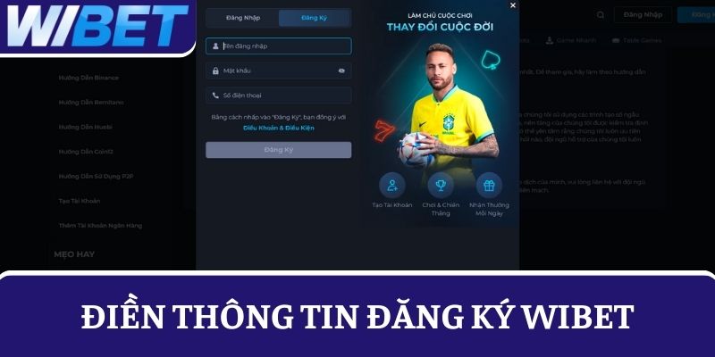 Điền thông tin đăng ký WIBET