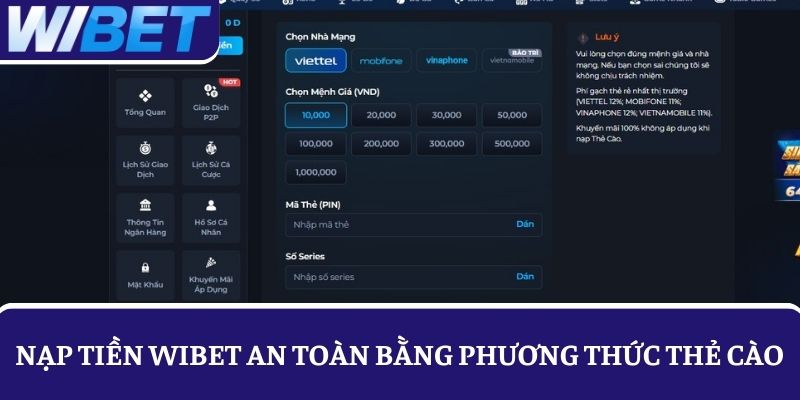 nạp tiền WIBET bằng thẻ cào